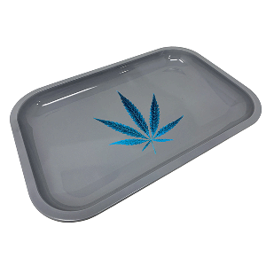 Gray Leaf Rolling Tray - Metal
