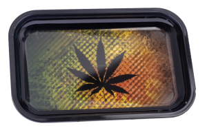 Black Rasta Leaf Rolling Tray - Metal