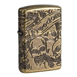 Zippo Armor Freedom Skull Antique Brass