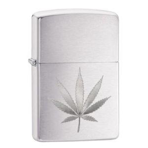 Zippo Chrome Marijuana Leaf Design