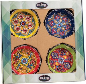 FUJIMA HANDPAINTED CERAMIC ASHTRAY SET (LT410)