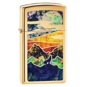 Zippo Slim® High Polish Brass Howling Wolf