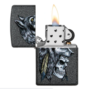Zippo  Wolf Skull Feather Design