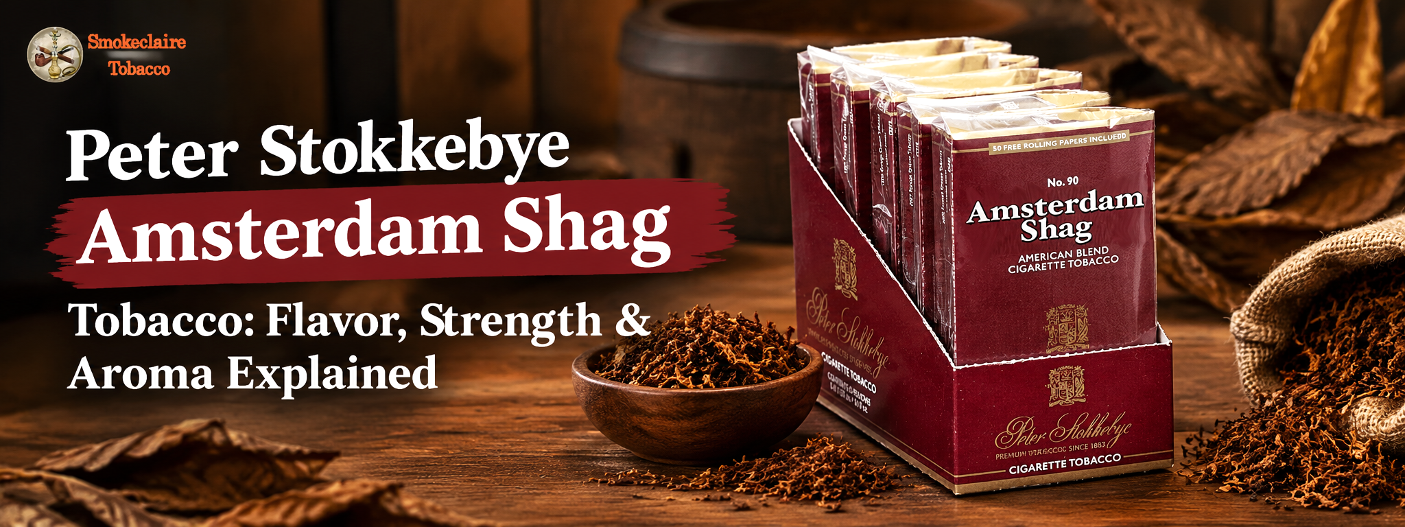 Peter Stokkebye Amsterdam Shag Tobacco featuring its flavor, strength, and aroma characteristics.